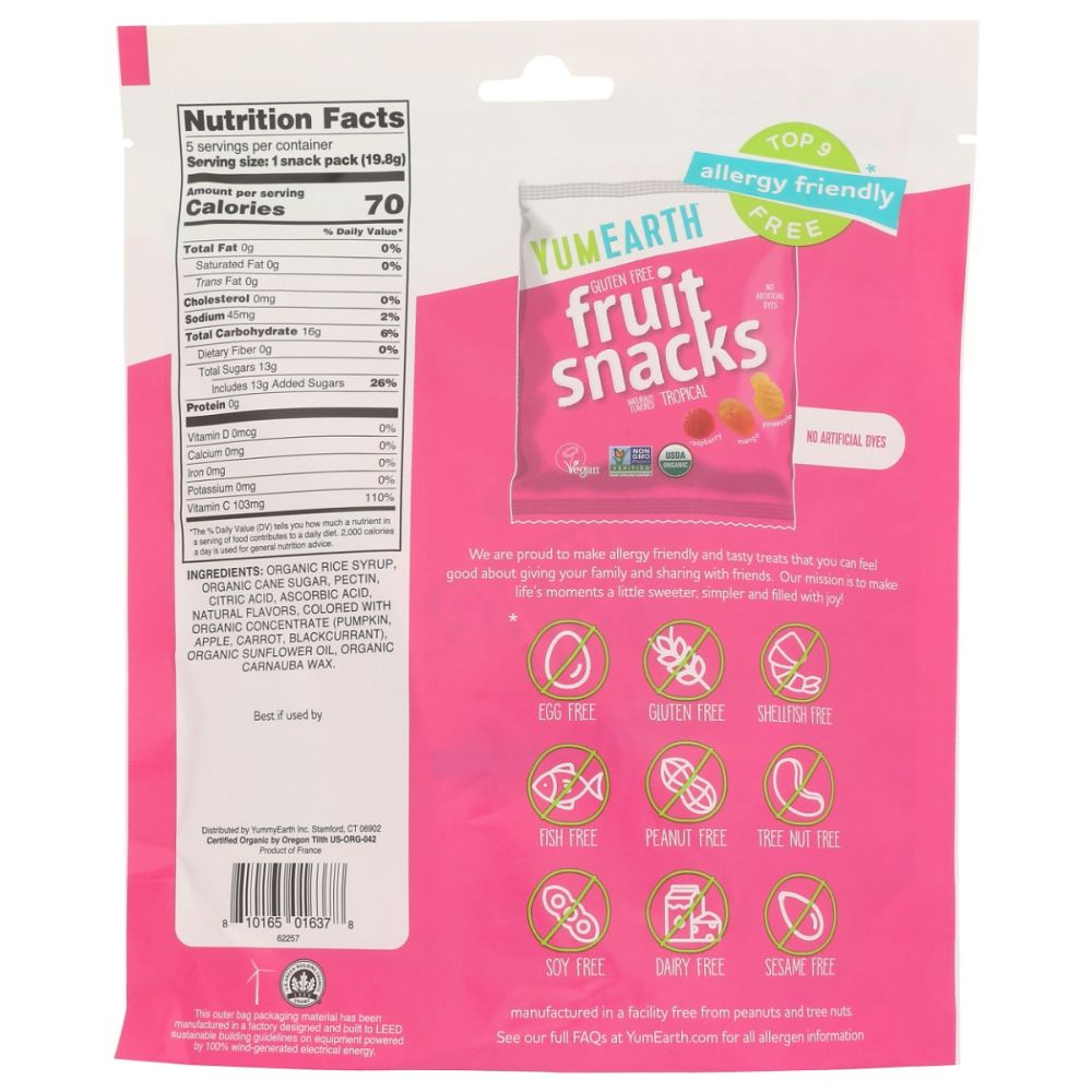YUMEARTH: Organic Tropical Fruit Snacks 5Ct, 3.5 oz