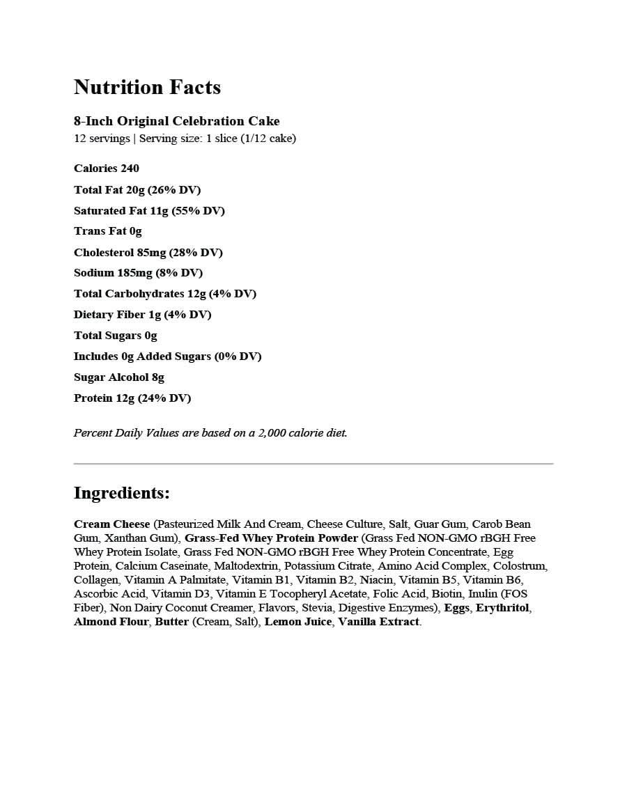 8 - Inch Celebration Cheesecake – Clean Ingredients • 12 Servings - ProteinSnackShop