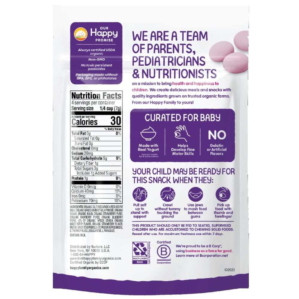 HAPPY BABY Organic Yogis Yogurt and Fruit Snacks - Mixed Berry 1 oz