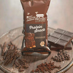 Front view package of gourmet honey-sweetened chocolate brownie protein snack, 5-count, gluten-free and high-protein.