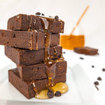 Raw picture of gourmet honey-sweetened chocolate brownie protein snack, 5-count, gluten-free and high-protein.