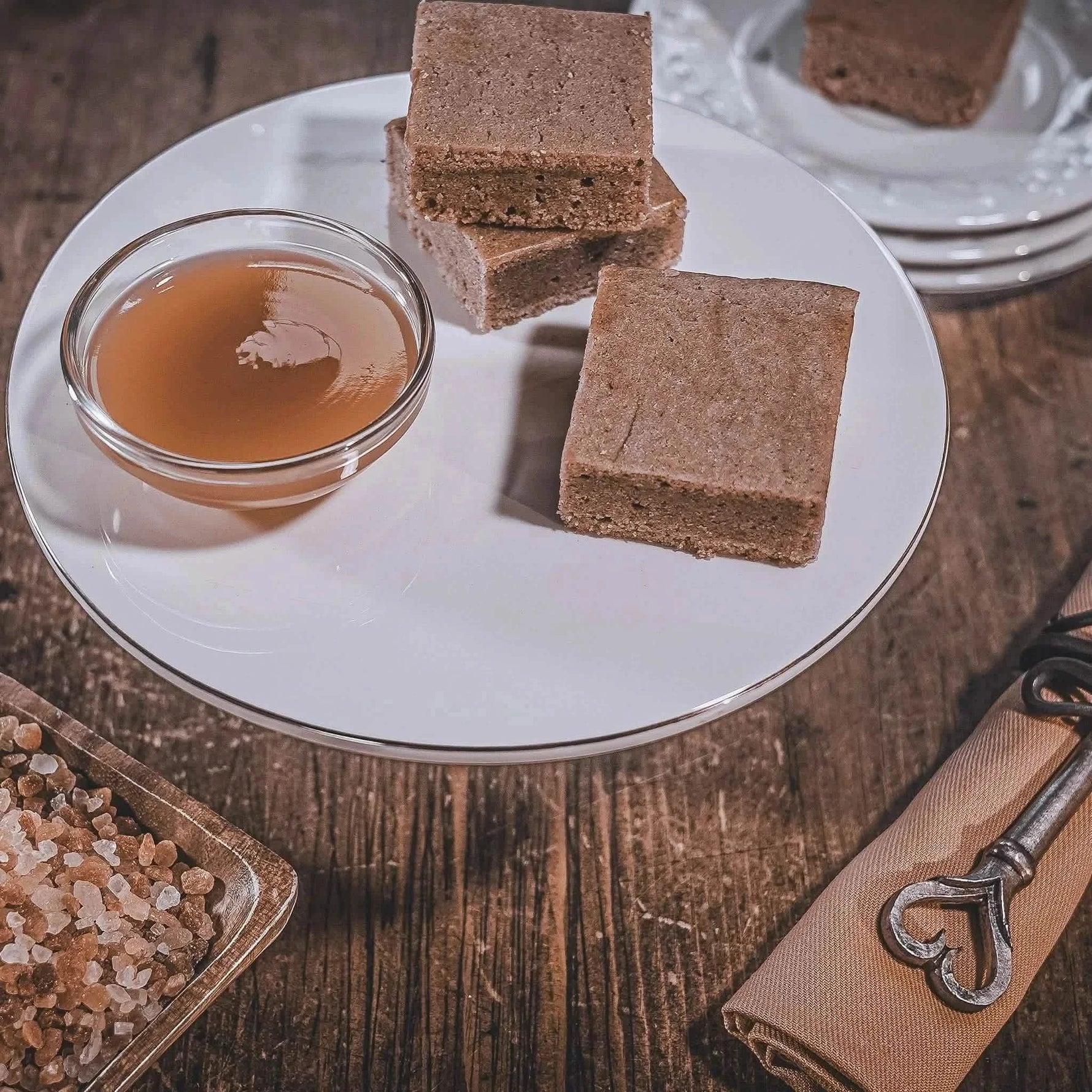 Raw picture fifth of gourmet honey-sweetened salted caramel blondie protein snack, 5-count, gluten-free and high-protein.