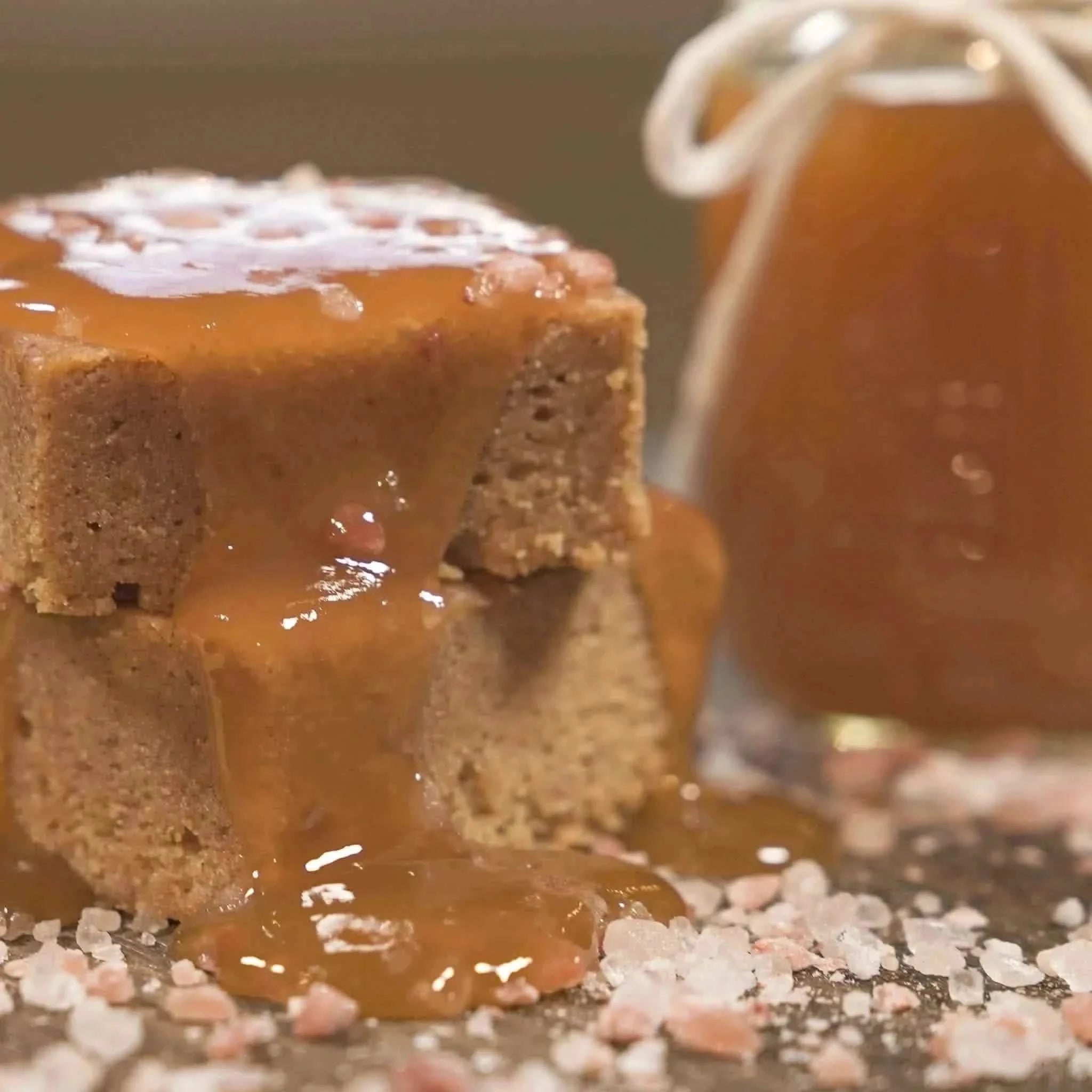 Raw picture second of gourmet honey-sweetened salted caramel blondie protein snack, 5-count, gluten-free and high-protein.