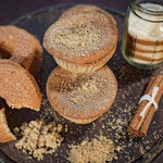 Raw picture of gourmet low-carb cinnamon donut muffin protein snack, 5-count, gluten-free and keto-friendly.