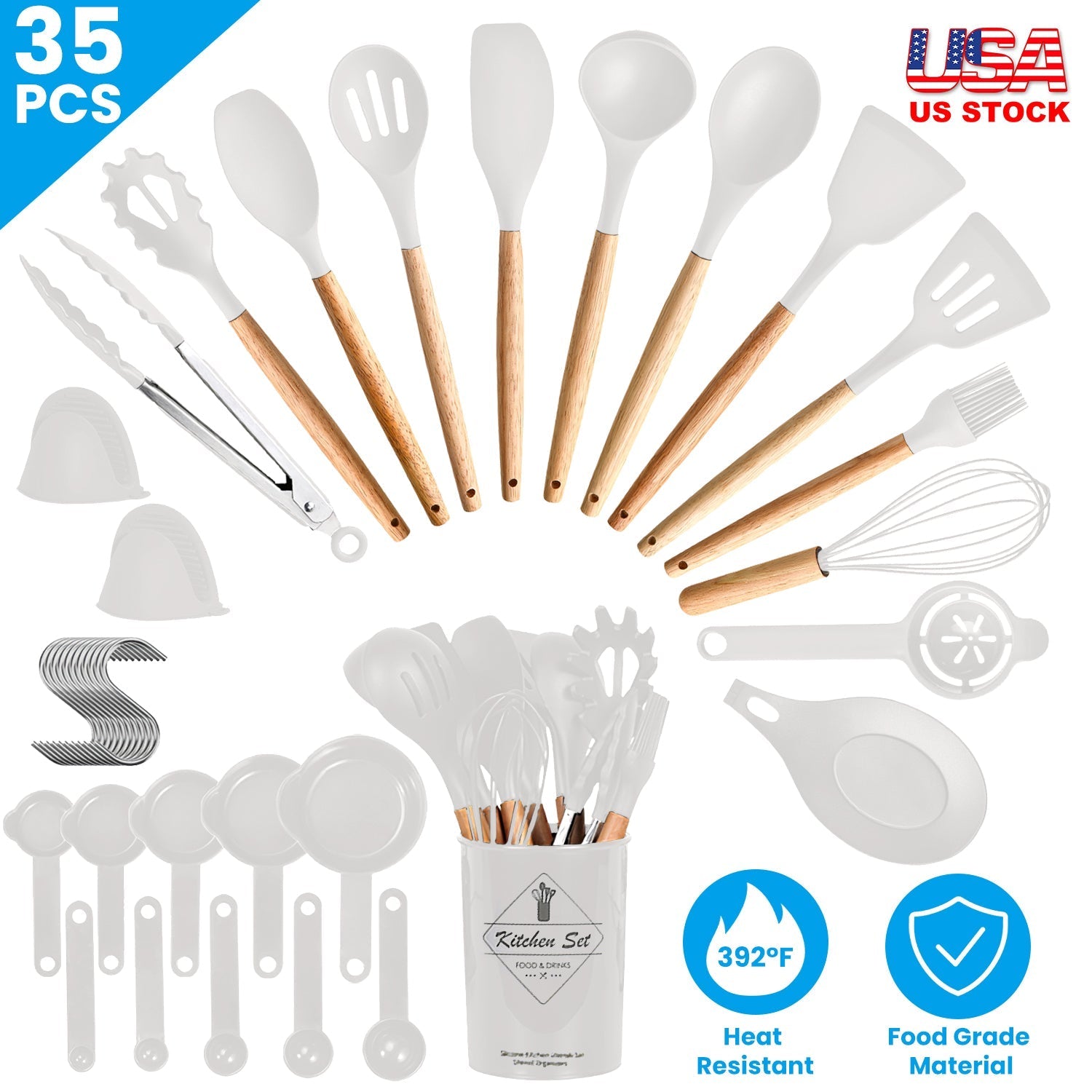 35Pcs Kitchen Cooking Utensils Set Spatula Set Baking Utensil Set Kitchen Accessories Necessities with Holder Egg Whisk Separator Tong Turner Spoons C