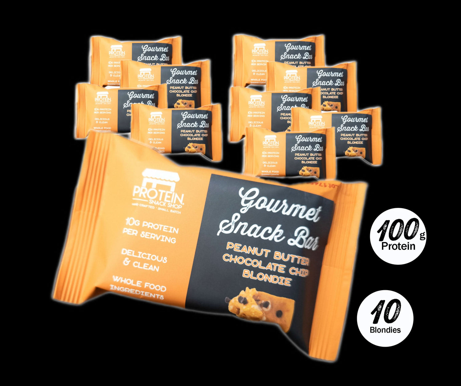 Peanut Butter Chocolate Chip Blondie, 10-Ct, Honey Sweetened, Gluten-Free, Protein Snack Bar