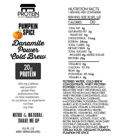 Pumpkin Spice Protein Cold Brew, Low - Carb, Gluten - Free (6 Ct, 9 Ct) - ProteinSnackShop