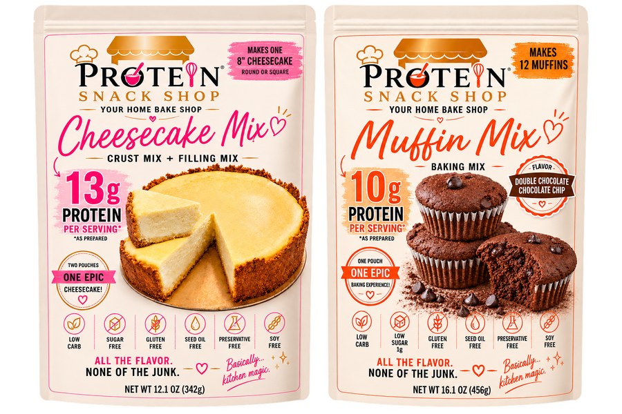 Vanilla Cheesecake & Double Chocolate Chocolate Chip Muffin Mixes